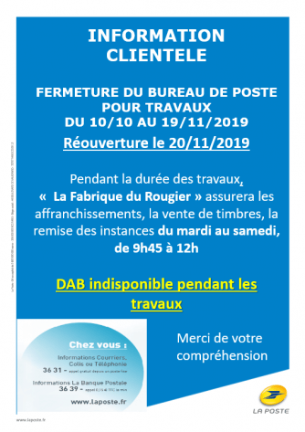 Fermeture de La Poste pour travaux
