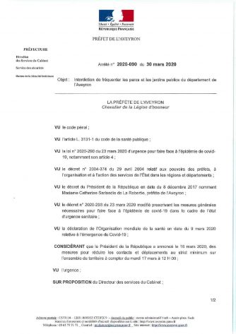 Arrêté d’interdiction de fréquenter les parcs et jardins publics