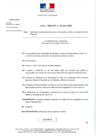 Arrêtés d’interdiction de fréquenter les parcs, jardins publics, plans d’eau et berges